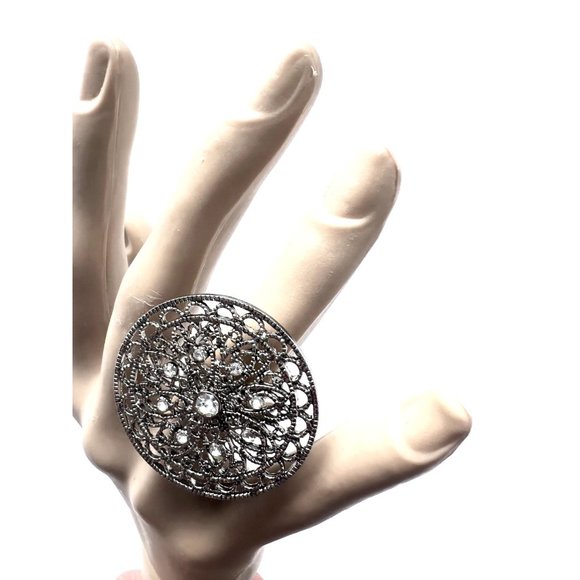 Round Silver Color Ring with Crystals Size 6 - Picture 2 of 3